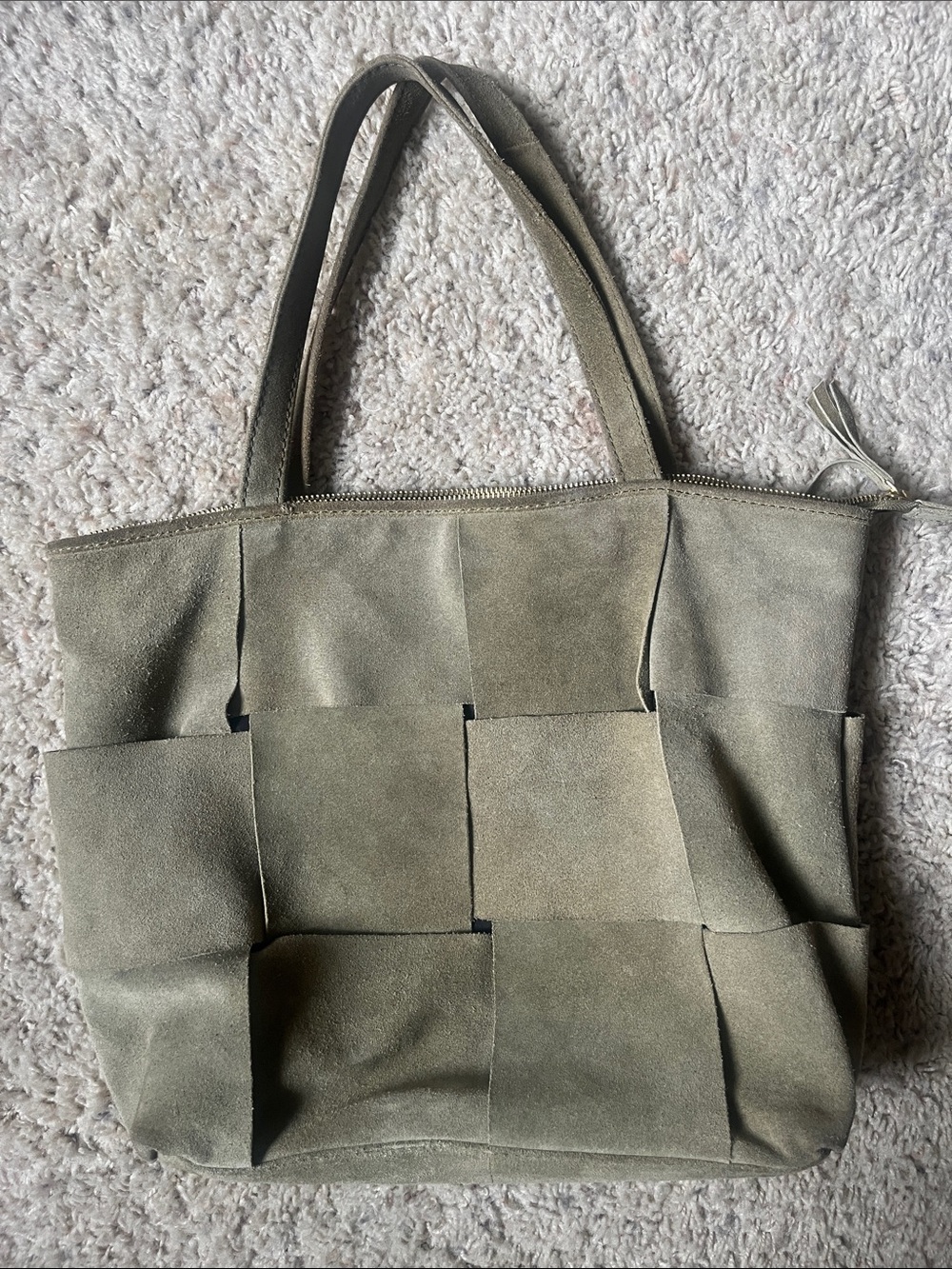 ASOS Suede Woven Tote Bag in Olive Green